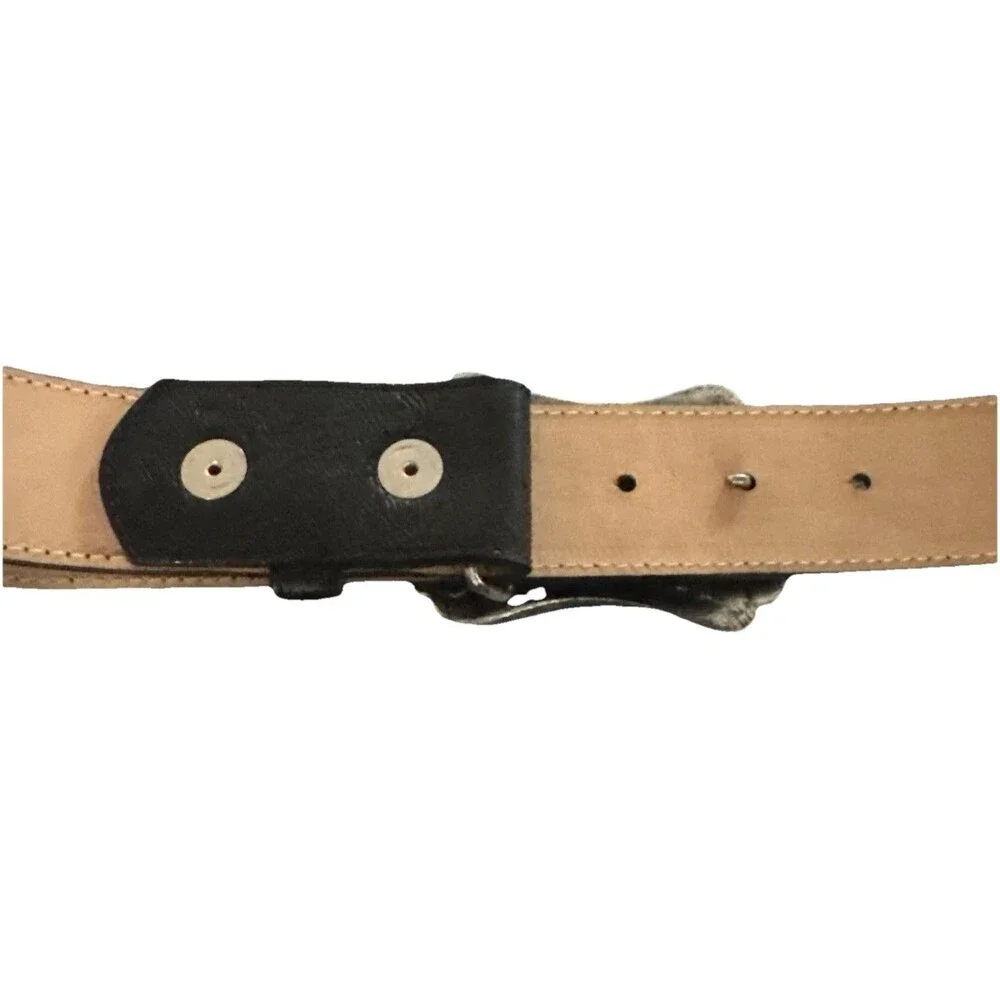 Vintage Y2K Leatherock USA Leather Belt Rhinestone Crystal Buckle Size Large